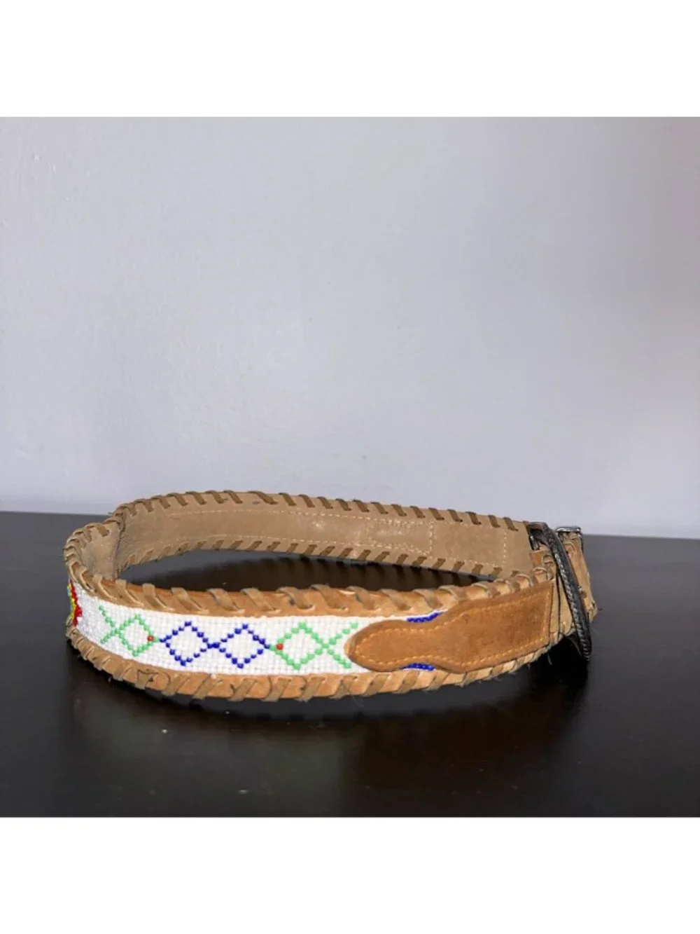 Vintage Suede Leather Beaded Thunderbird Southwestern Western Womens Belt Small